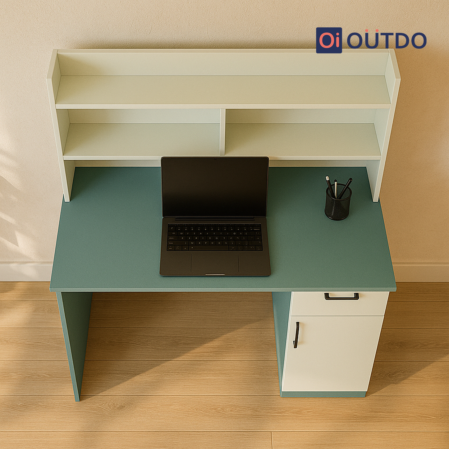 Clario Study Desk with Book Shelf | Fern Green Water Green