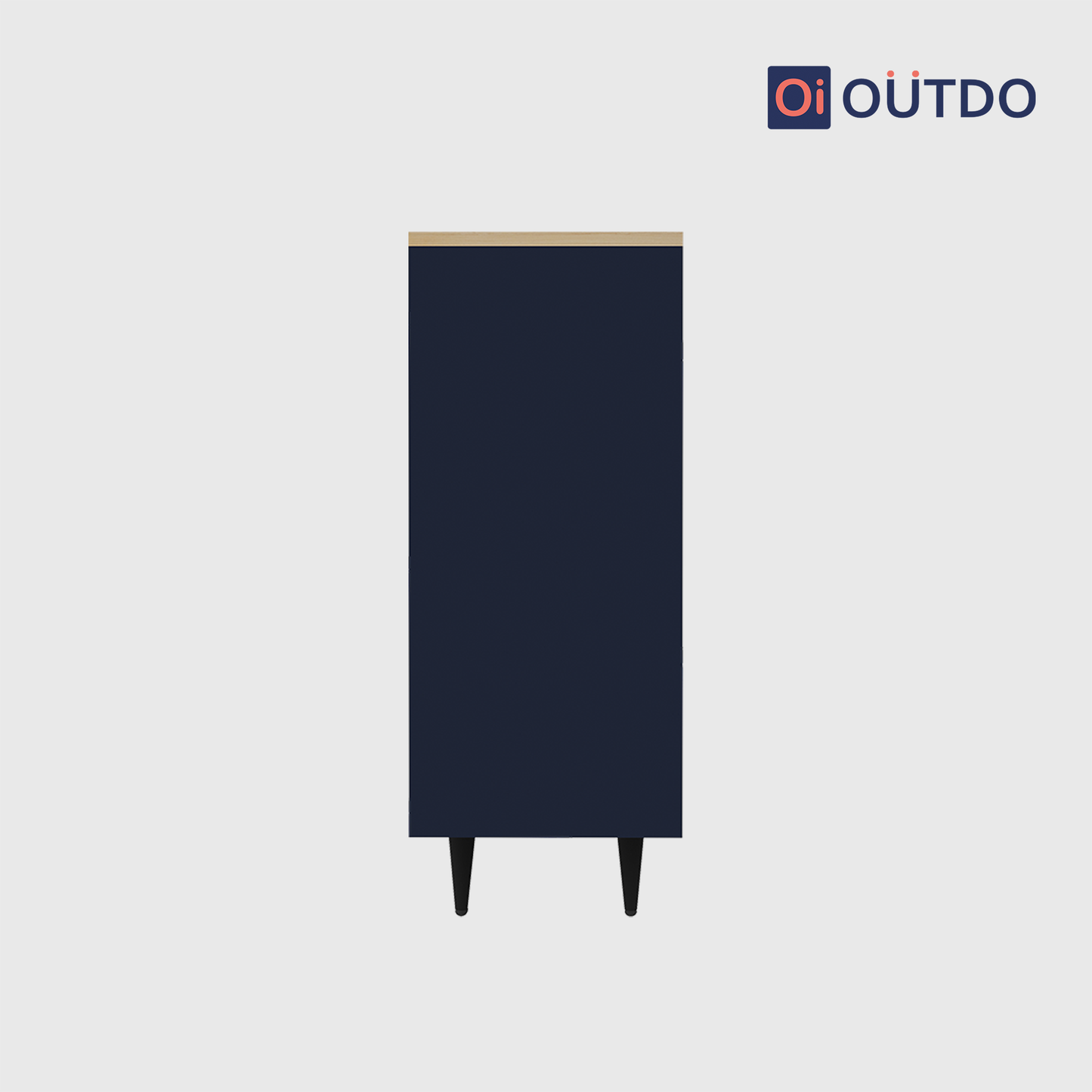 OutDo Urbano Shoe Cabinet with Open Shelf & Tall Legs | Burma Teak and Navy Blue