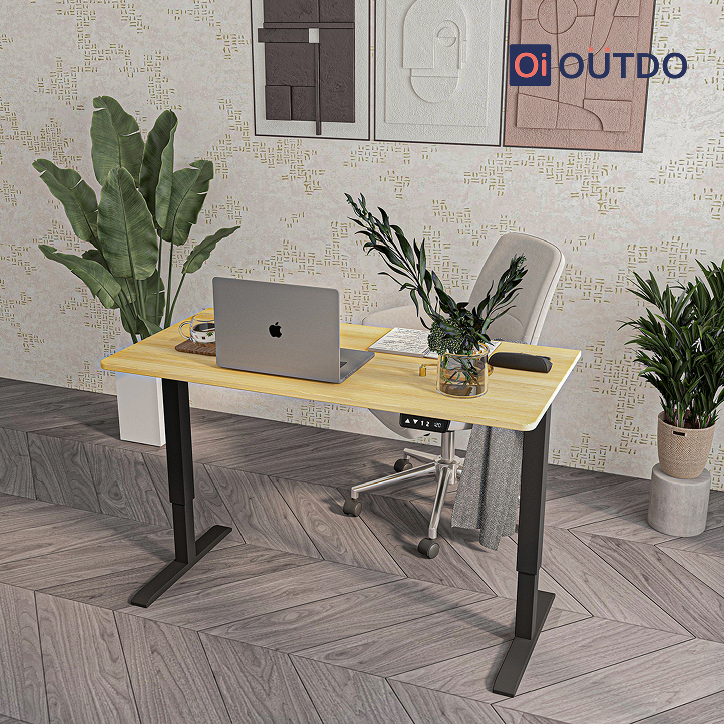 OutDo FlexPro Sit-Stand Smart Desk | Tundra Oak