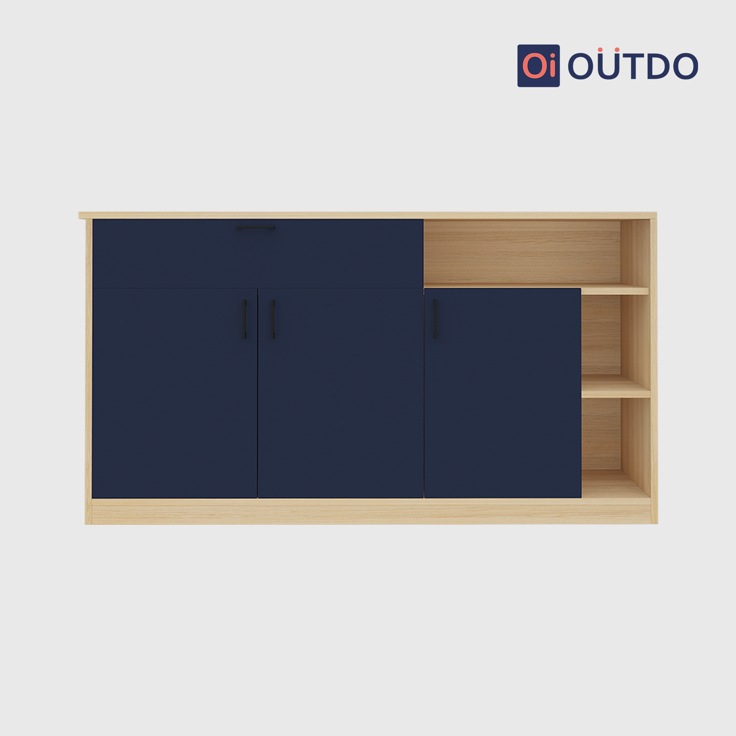 OutDo Prime Crockery Unit – Wide Storage Edition | Burma Teak and Navy Blue