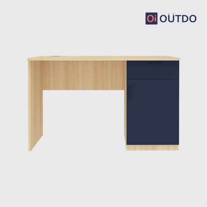 OutDo Core Study Desk with Drawer & Cabinet Storage | Burma Teak and Navi Blue