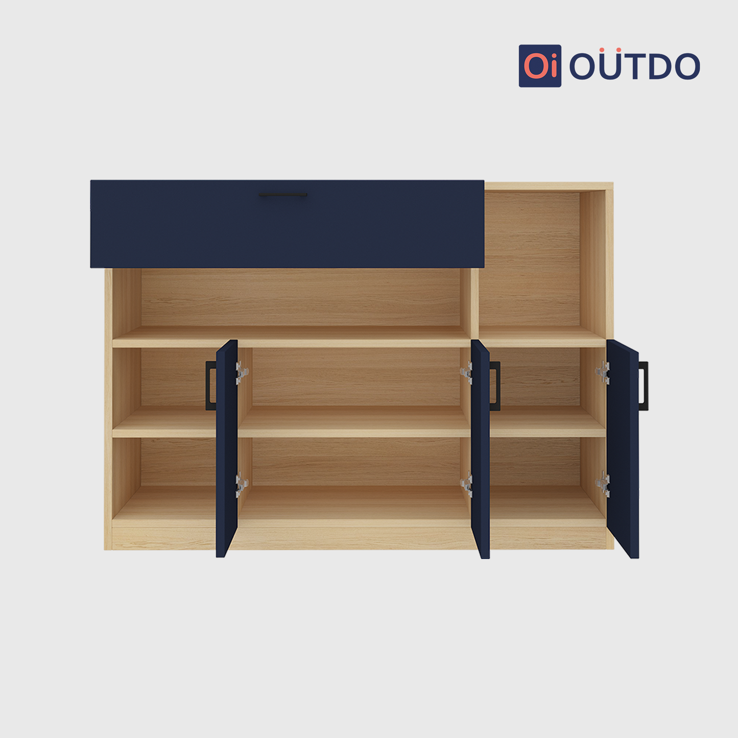 OutDo Nova Crockery Storage Unit | Burma Teak and Navy Blue