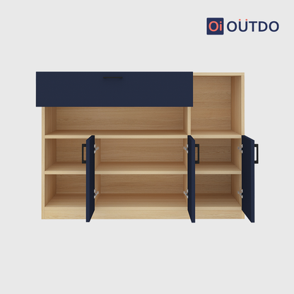 OutDo Nova Crockery Storage Unit | Burma Teak and Navy Blue