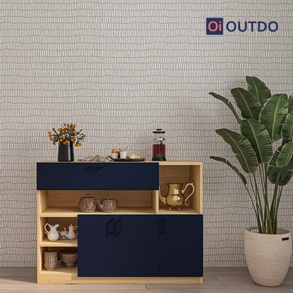 OutDo Nova Crockery Storage Unit | Burma Teak and Navy Blue