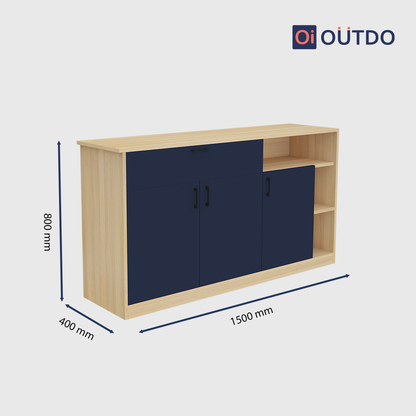 OutDo Prime Crockery Unit – Wide Storage Edition | Burma Teak and Navy Blue