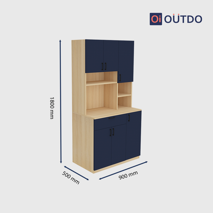 OutDo Vista Modular Crockery Unit – Countertop Edition | Burma Teak and Navy Blue