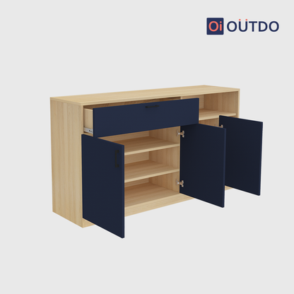 OutDo Prime Crockery Unit – Wide Storage Edition | Burma Teak and Navy Blue