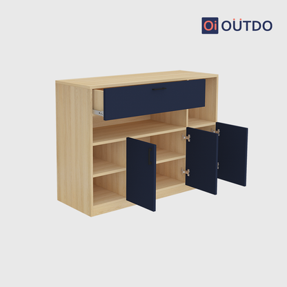 OutDo Nova Crockery Storage Unit | Burma Teak and Navy Blue