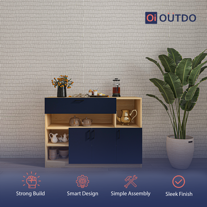 OutDo Nova Crockery Storage Unit | Burma Teak and Navy Blue