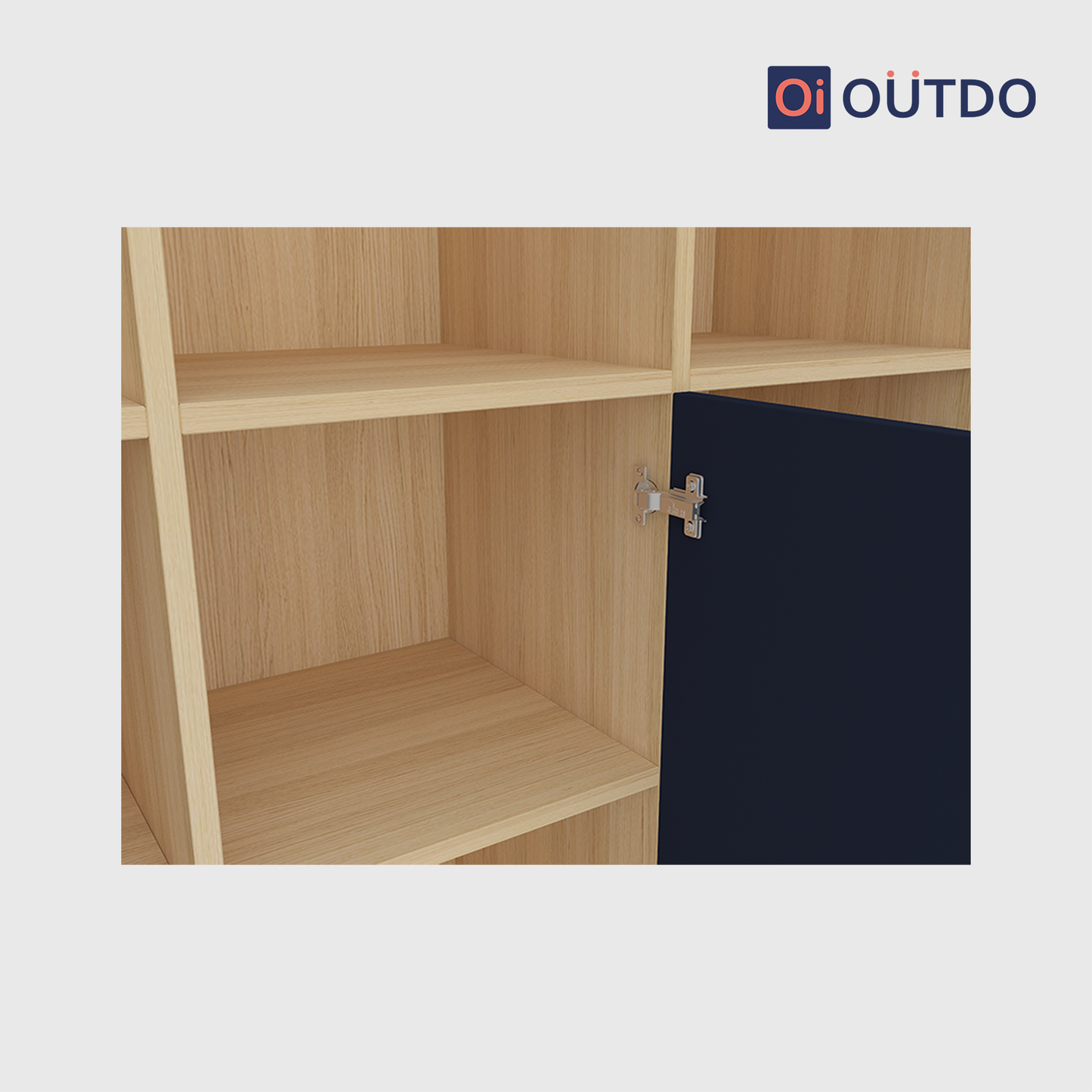 OutDo Grande Tall Crockery Unit – Triple Storage Zone | Burma Teak and Navy Blue