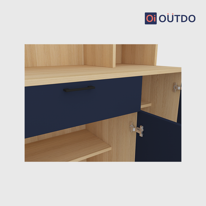 OutDo Vista Modular Crockery Unit – Countertop Edition | Burma Teak and Navy Blue