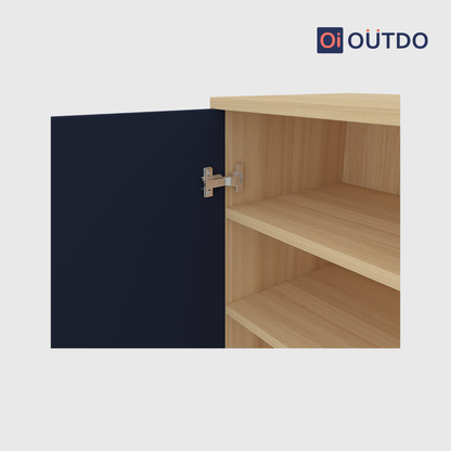 OutDo NeoStep Shoe Cabinet – Minimalist 2-Door Rack | Burma Teak and Navy Blue
