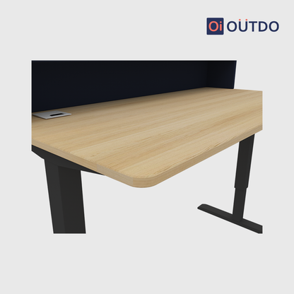 OutDo Elevate+ Height Adjustable Study Desk with Bookshelf | Blue and Wooden Finish