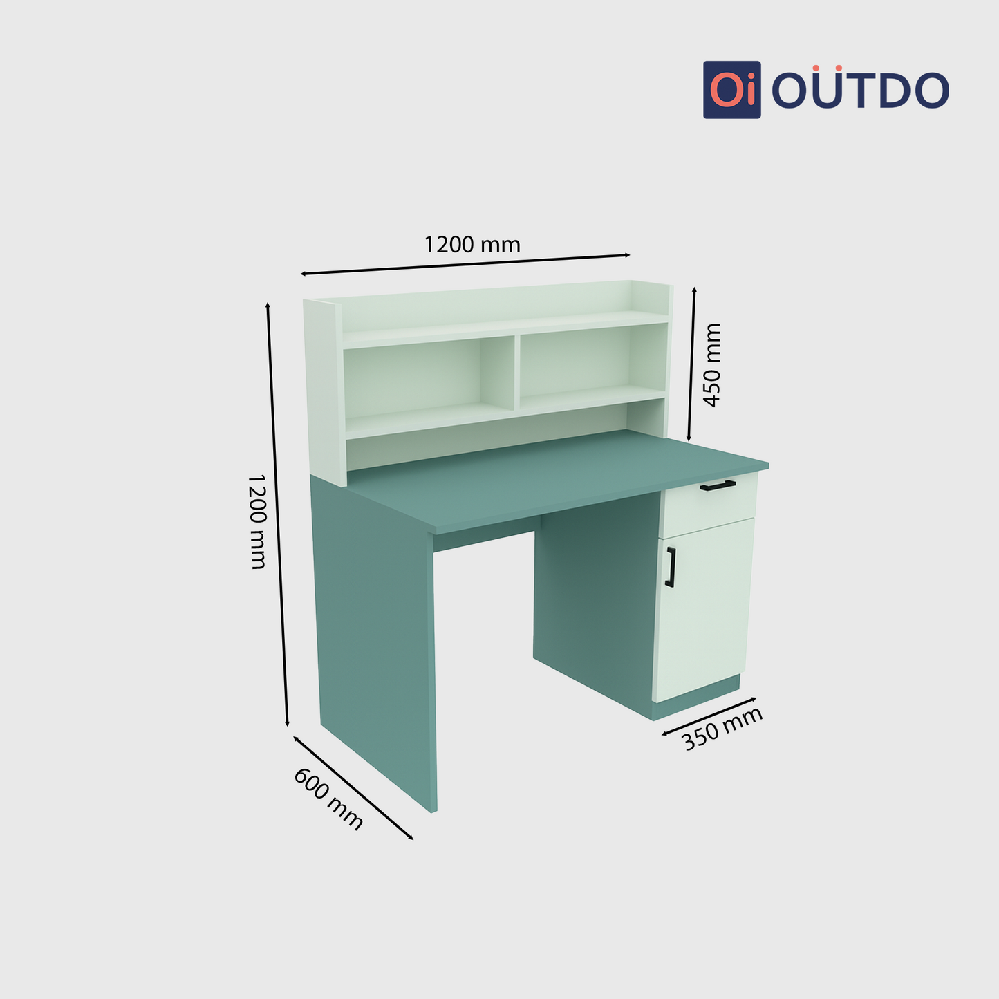 Clario Study Desk with Book Shelf | Fern Green Water Green