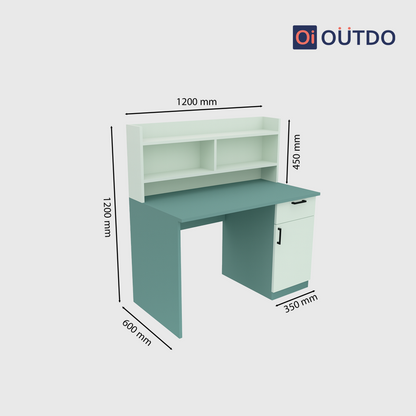 Clario Study Desk with Book Shelf | Fern Green Water Green