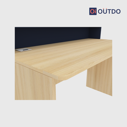 OutDo Focus+ Study Table with Bookshelf Hutch | Burma Teak and Navi Blue