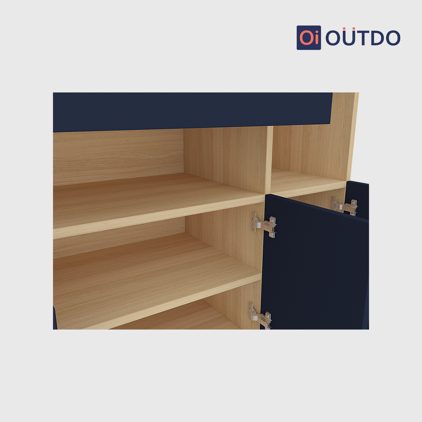 OutDo Nova Crockery Storage Unit | Burma Teak and Navy Blue