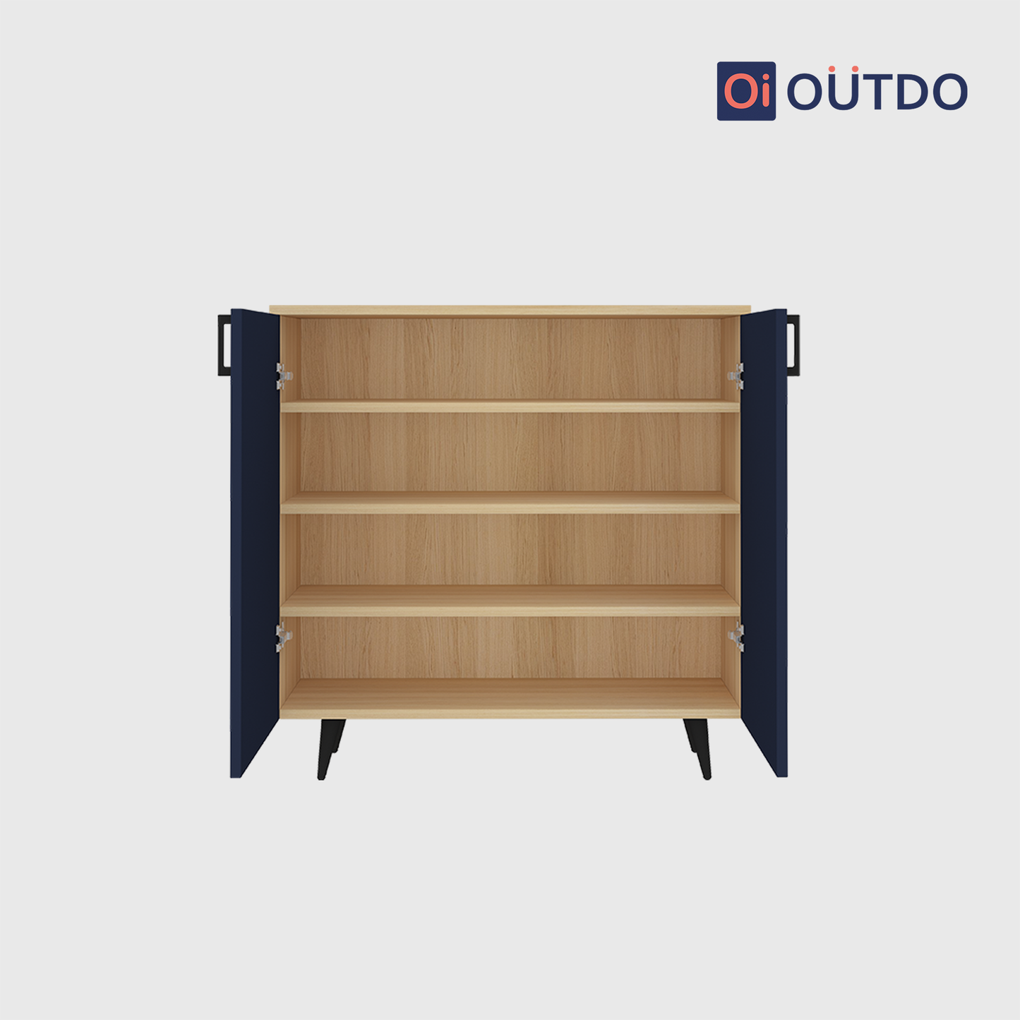 OutDo NeoStep Shoe Cabinet – Minimalist 2-Door Rack | Burma Teak and Navy Blue