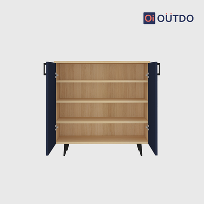 OutDo NeoStep Shoe Cabinet – Minimalist 2-Door Rack | Burma Teak and Navy Blue