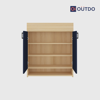 OutDo BloomStep Shoe Rack with Planter Top | Burma Teak and Navy Blue