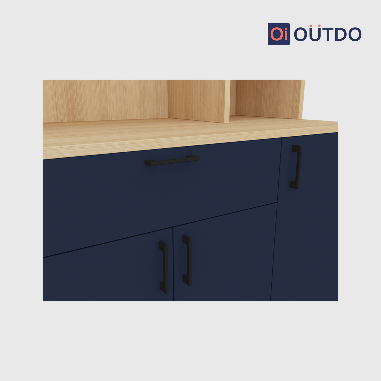 OutDo Vista Modular Crockery Unit – Countertop Edition | Burma Teak and Navy Blue