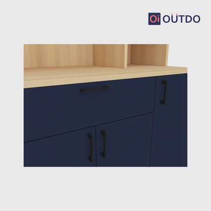OutDo Vista Modular Crockery Unit – Countertop Edition | Burma Teak and Navy Blue