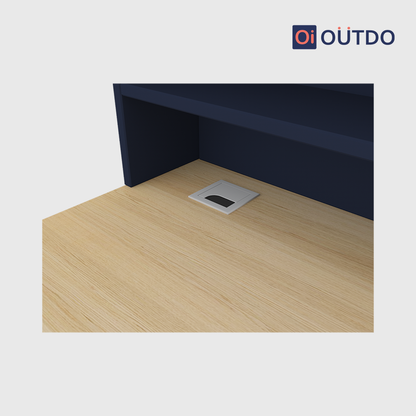 OutDo FocusPro Study Table with Bookshelf & Storage Cabinet | Burma Teak and Navi Blue