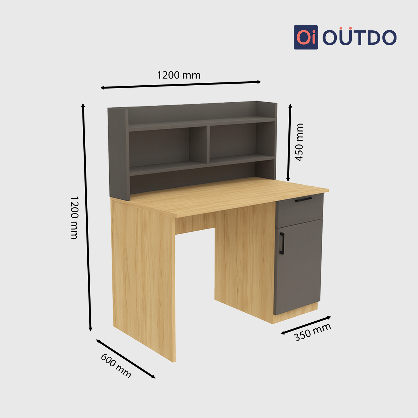 Clario Study Desk with Book Shelf | Tundra Oak Slate Grey