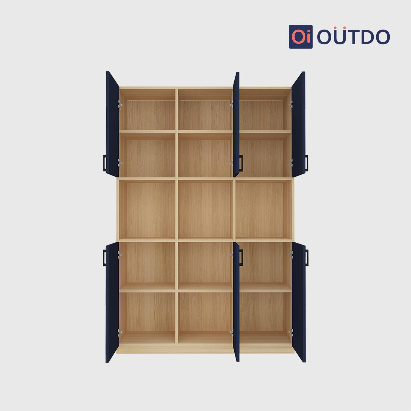 OutDo Grande Tall Crockery Unit – Triple Storage Zone | Burma Teak and Navy Blue