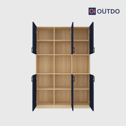 OutDo Grande Tall Crockery Unit – Triple Storage Zone | Burma Teak and Navy Blue