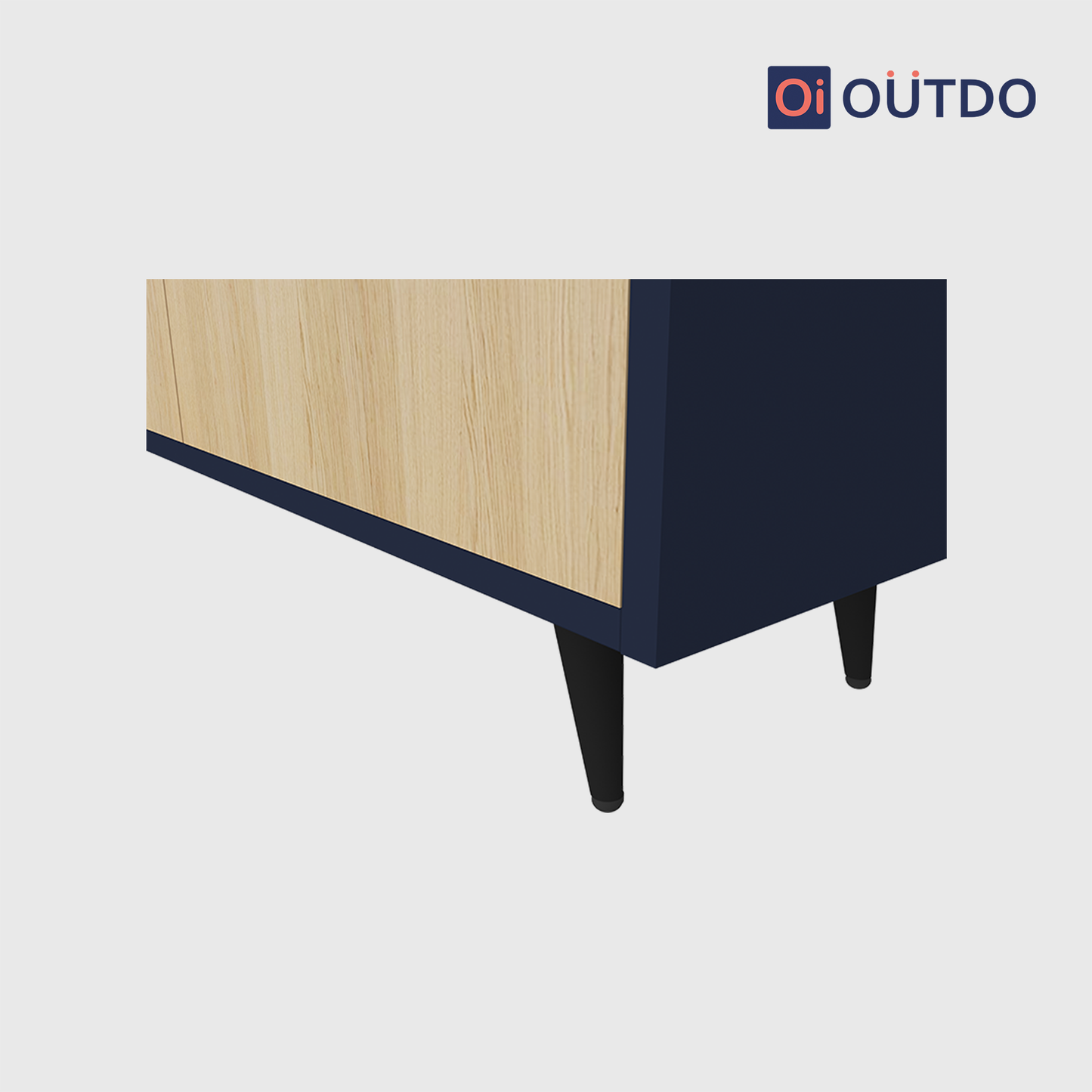 OutDo Urbano Shoe Cabinet with Open Shelf & Tall Legs | Burma Teak and Navy Blue