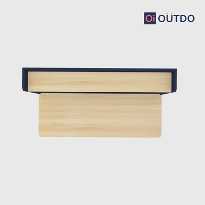 OutDo Focus+ Study Table with Bookshelf Hutch | Burma Teak and Navi Blue