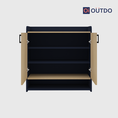 OutDo SlimStep Compact Shoe Rack – Space-Saving Design | Burma Teak and Navy Blue