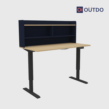 OutDo Elevate+ Height Adjustable Study Desk with Bookshelf | Blue and Wooden Finish