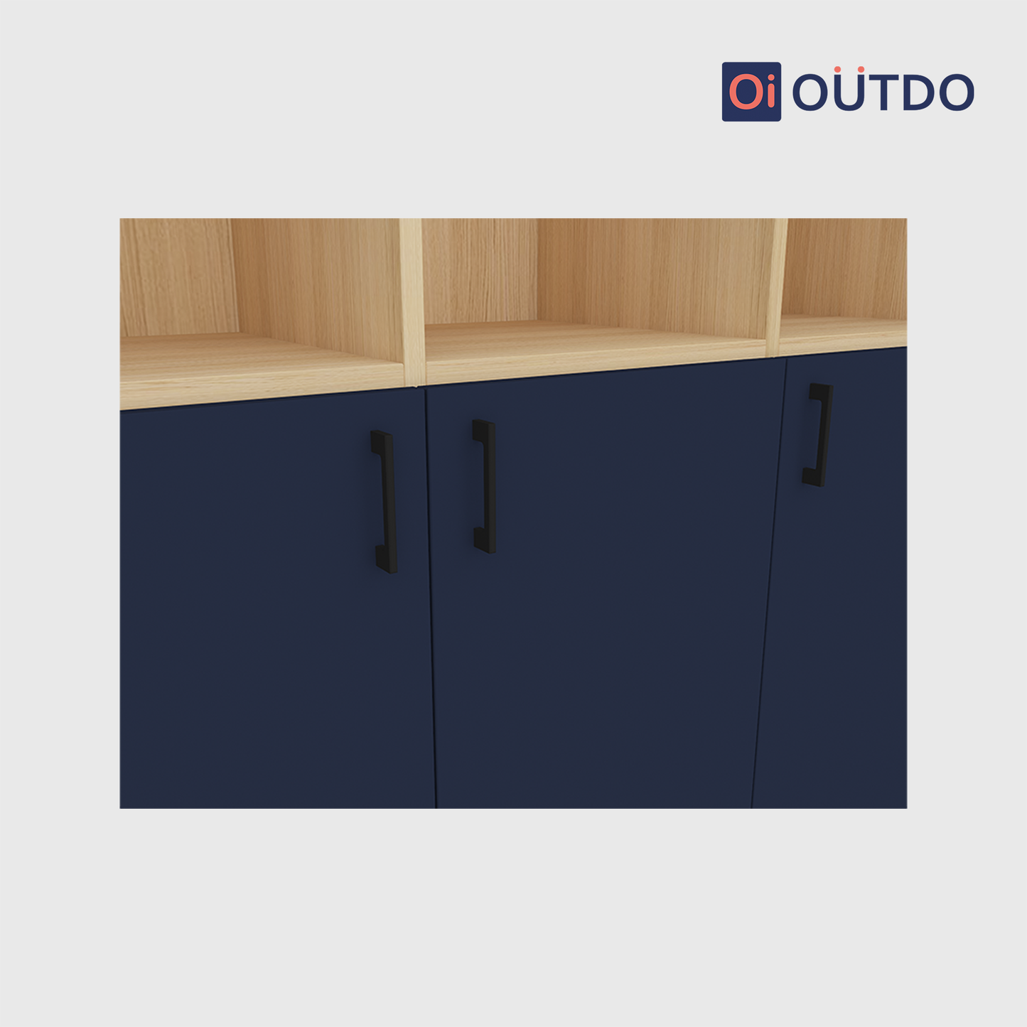 OutDo Grande Tall Crockery Unit – Triple Storage Zone | Burma Teak and Navy Blue