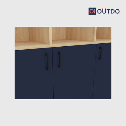 OutDo Grande Tall Crockery Unit – Triple Storage Zone | Burma Teak and Navy Blue