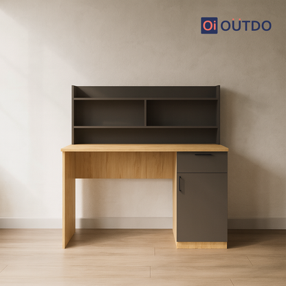 Clario Study Desk with Book Shelf | Tundra Oak Slate Grey