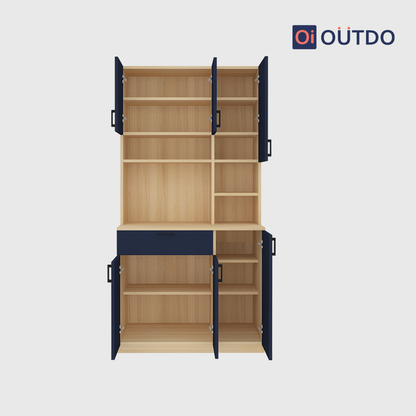 OutDo Vista Modular Crockery Unit – Countertop Edition | Burma Teak and Navy Blue