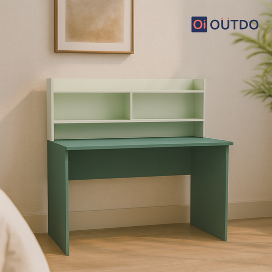 ShelfEdge Study Desk with Book Shelf | Fern Green Water Green