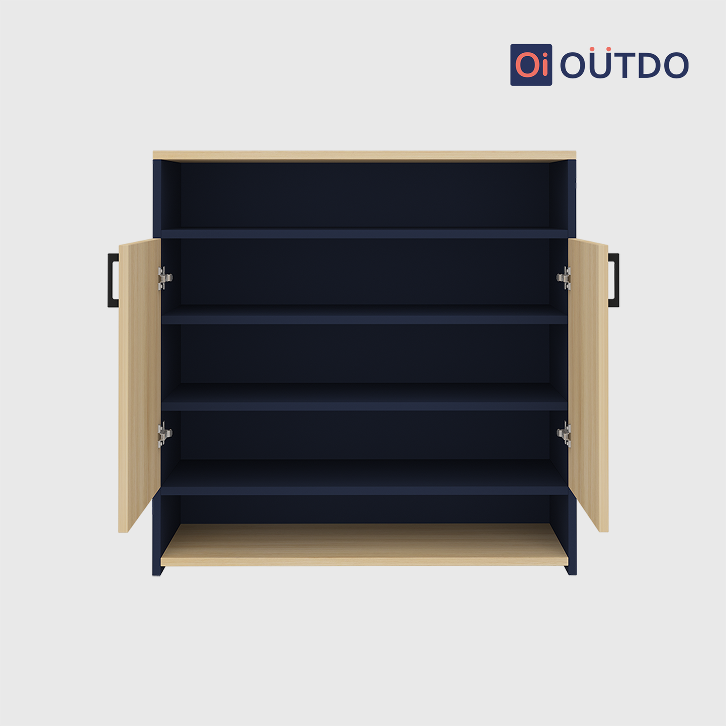 OutDo StepEase Shoe Rack with Open Display Shelf | Burma Teak and Navi Blue