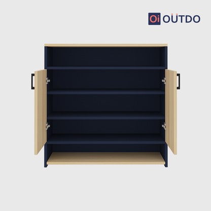 OutDo StepEase Shoe Rack with Open Display Shelf | Burma Teak and Navi Blue