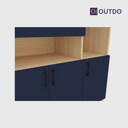 OutDo Nova Crockery Storage Unit | Burma Teak and Navy Blue