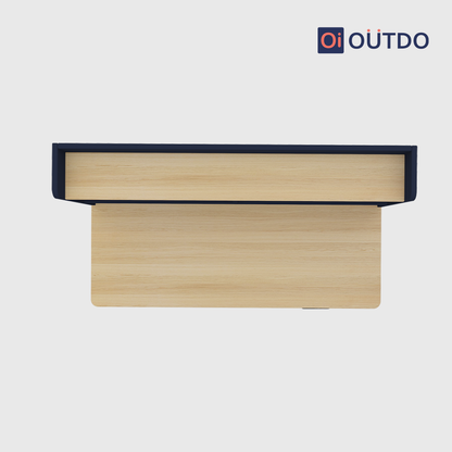 OutDo Elevate+ Height Adjustable Study Desk with Bookshelf | Blue and Wooden Finish