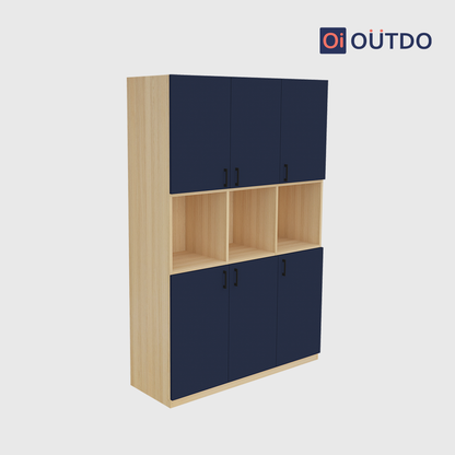 OutDo Grande Tall Crockery Unit – Triple Storage Zone | Burma Teak and Navy Blue