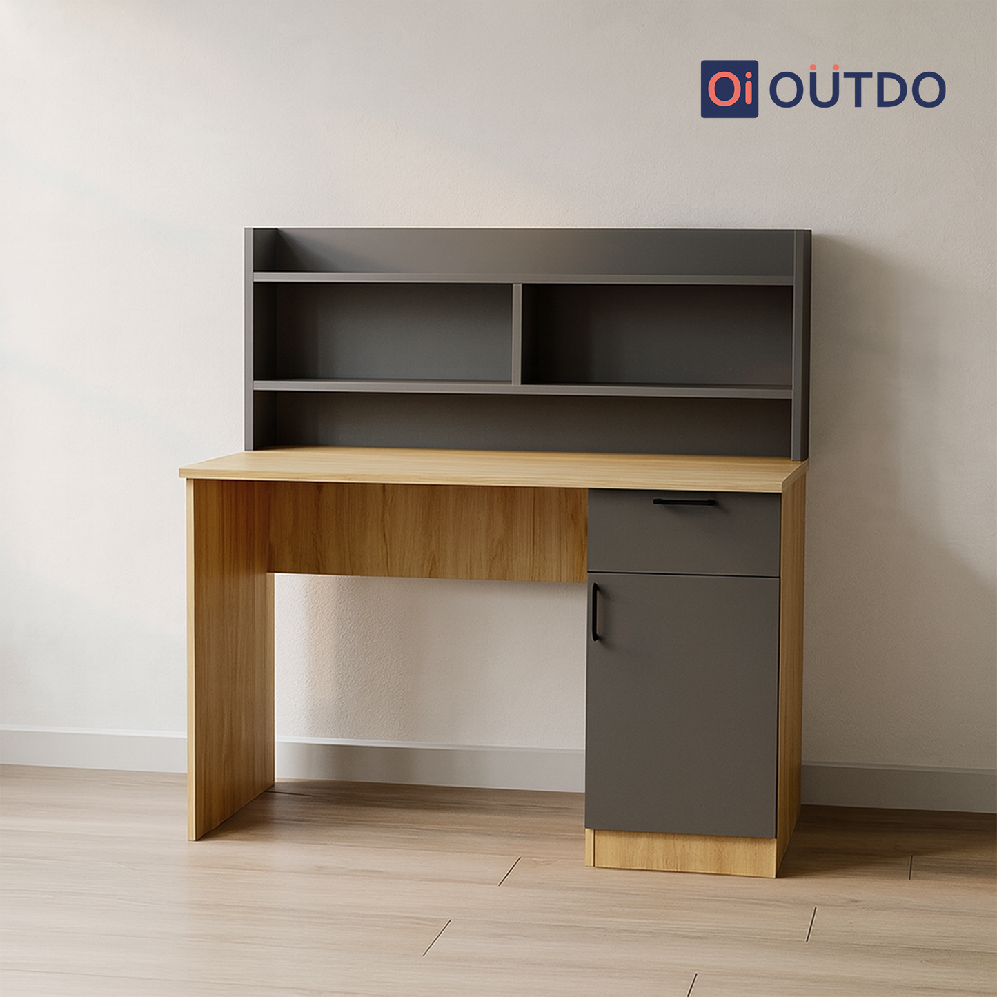 Clario Study Desk with Book Shelf | Tundra Oak Slate Grey