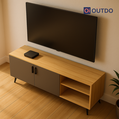 DualView TV Unit Tundra Oak Slate Grey