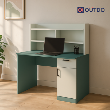 Clario Study Desk with Book Shelf | Fern Green Water Green