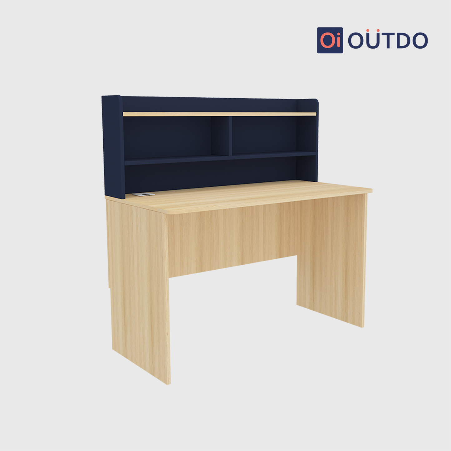 OutDo Focus+ Study Table with Bookshelf Hutch | Burma Teak and Navi Blue