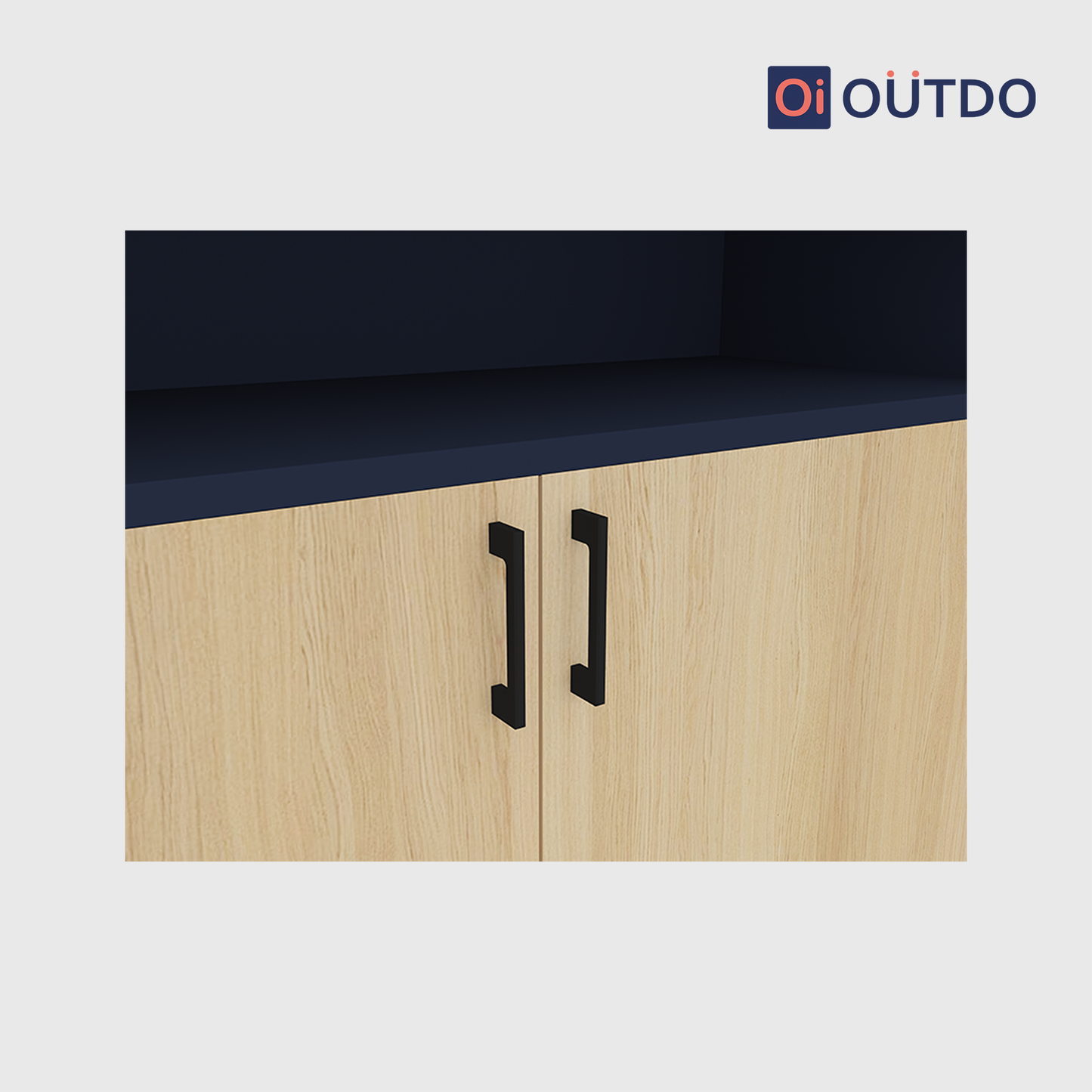 OutDo Urbano Shoe Cabinet with Open Shelf & Tall Legs | Burma Teak and Navy Blue