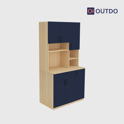 OutDo Vista Modular Crockery Unit – Countertop Edition | Burma Teak and Navy Blue